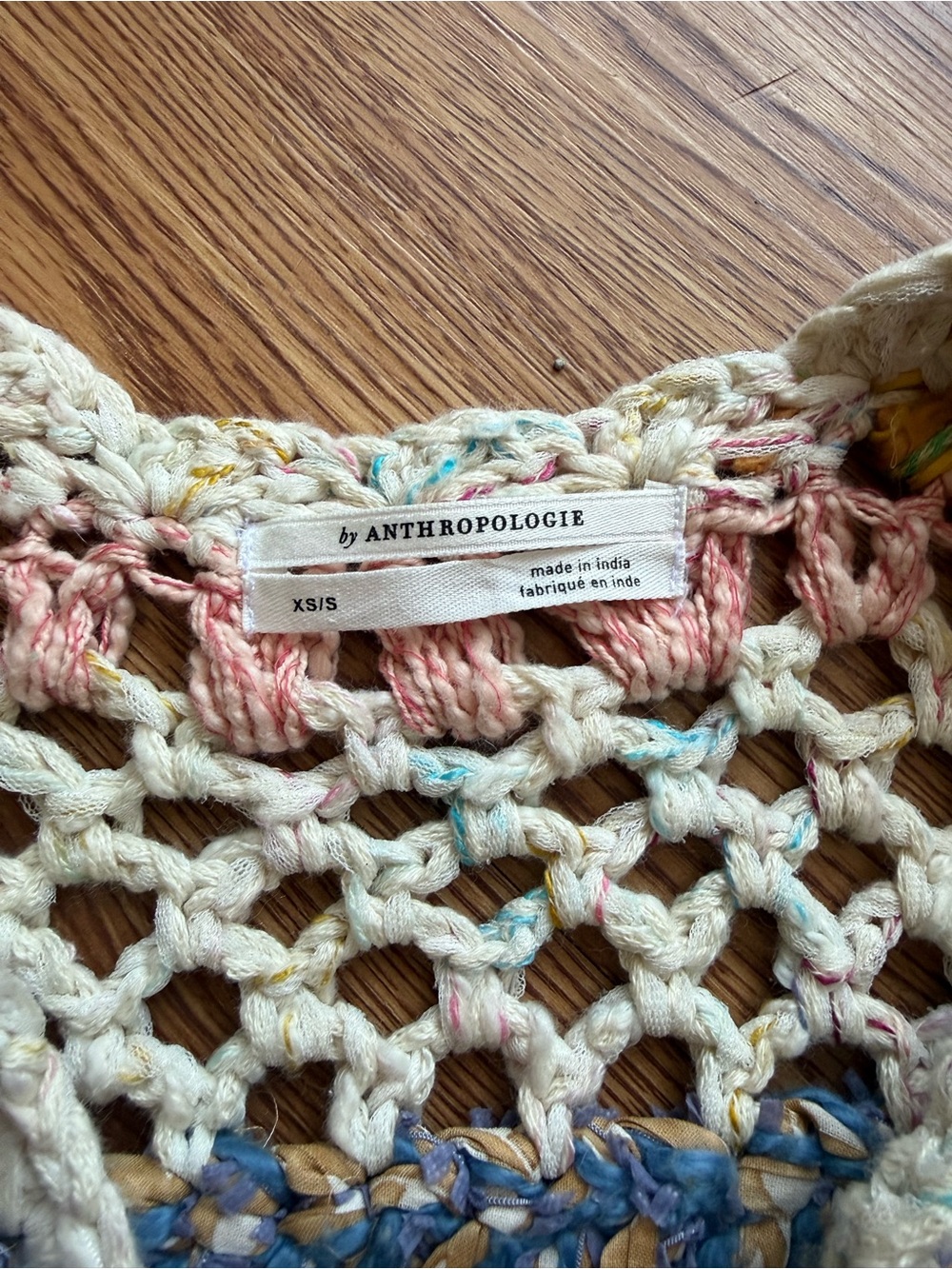 💕Anthropologie Cardigan Sweater Hand Knit Mia Crochet Multi Striped Crop XS/S💕 - Picture 5 of 6